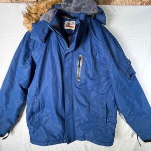 WULFUL Mens Blue Hooded Water Repellent Winter Jacket Size L
